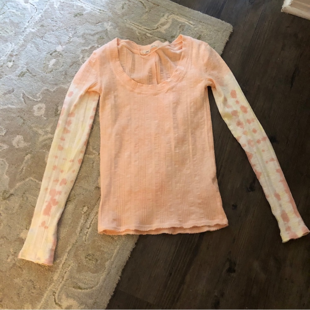 Free People peach thermal with tie-dye arm detail - Picture 2 of 4